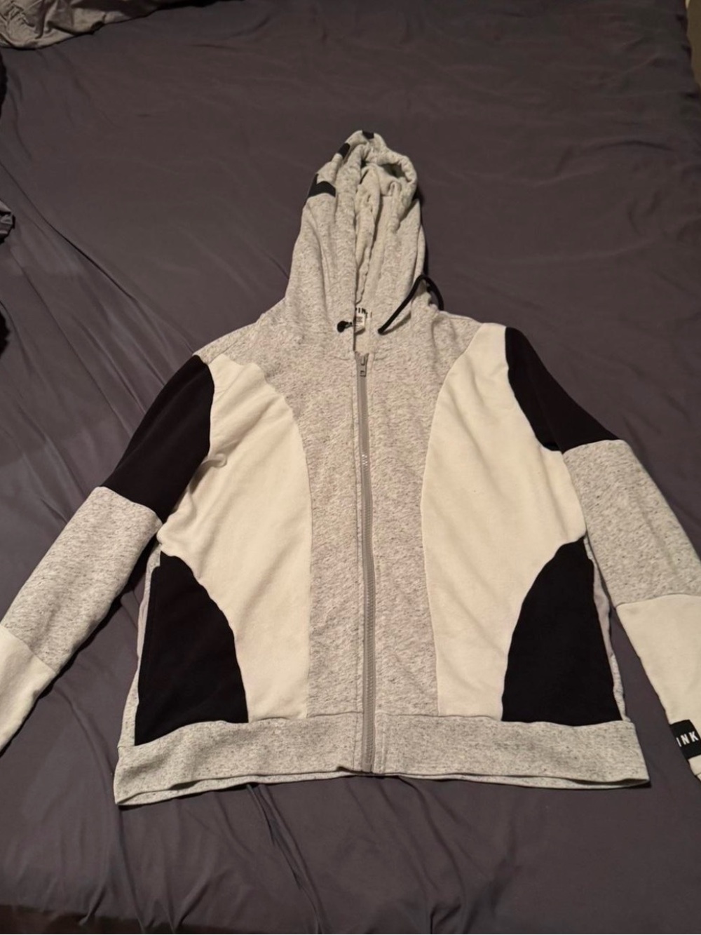 PINK Victoria's Secret Heather Gray Hoodie with Black Logo Trim